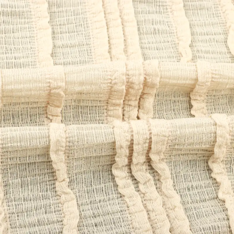 China Fabric for Skirt,Ladies Vest (Sweater),Shirt Long Sleeve Button (Sweater),Skirt (Sweater) Jacquard Knit Fabric Recycled Polyester Beige color buy from China wholesaler bulk order at wholesale price free worldwide shipping Alibaba