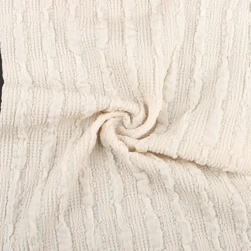 China Fabric for Skirt,Crop Top Pullover (Sweater),Ruched Cuffs Big Collar Top Jacquard Knit Fabric Polyester Spandex Beige color buy from China wholesaler bulk order at wholesale price free worldwide shipping Alibaba