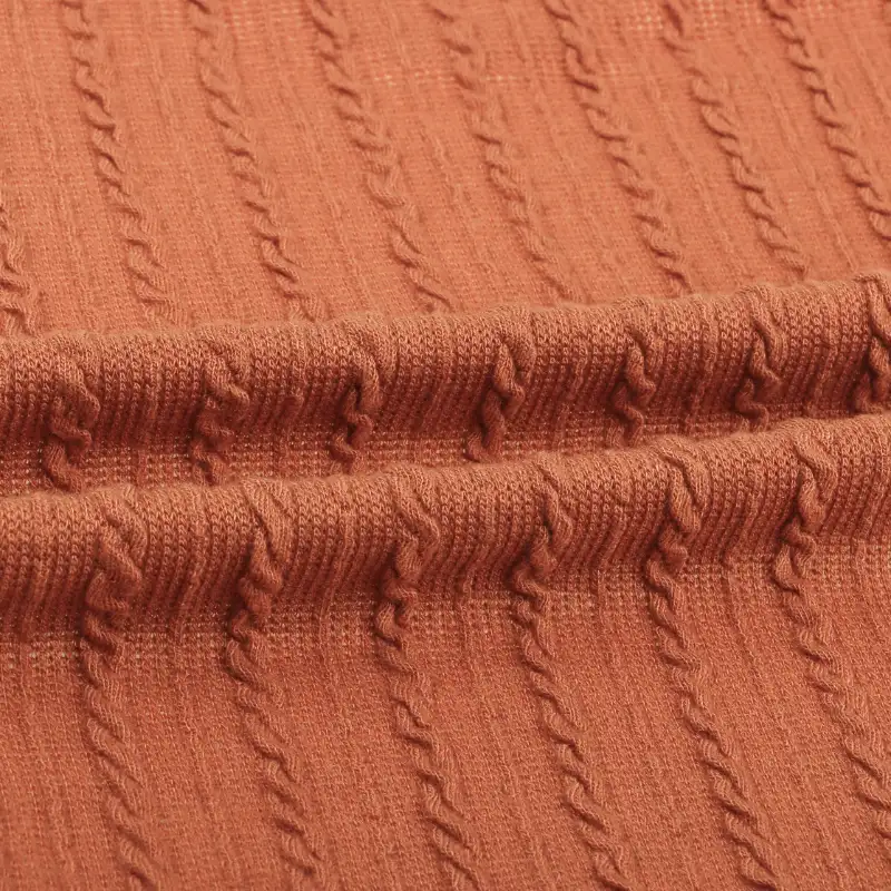 China Fabric for T-Shirt,Open Cardigan (Sweater),Half-Zipper Cardigan (Sweater),Shirt Long Sleeve Button (Sweater),Round Neck Pullover (Sweater) Jacquard Knit Fabric Polyester Rayon Spandex Caramel color buy from China wholesaler bulk order at wholesale price free worldwide shipping Alibaba