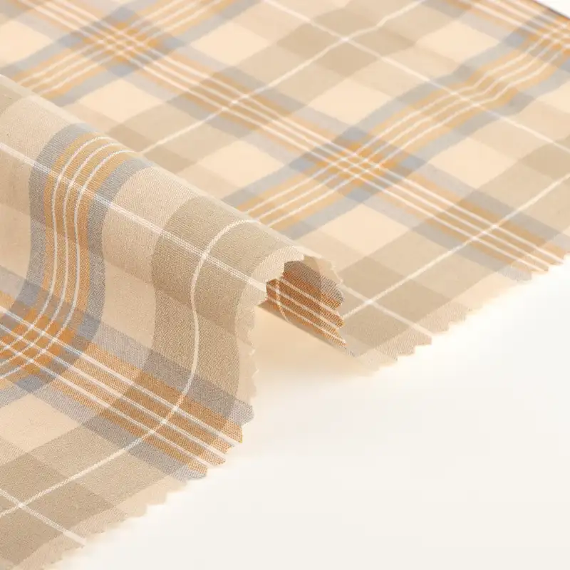 China Fabric for Shirt,Blouse,Skirt,Shorts,Kids Short Sleeve Peter Pan Collar Pleated Dress TC Yarn Dye Woven Blended Fabric Cotton Polyester Spandex Check color buy from China wholesaler bulk order at wholesale price free worldwide shipping Alibaba