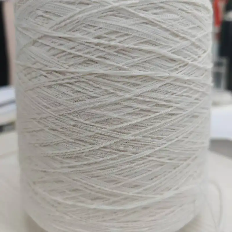 China Yarn for Men’s Vest (Sweater),Half-Zipper Cardigan (Sweater),Shirt Long Sleeve Button (Sweater) Flat Tape Yarn Fancy Yarn Polyester Recycled Polyester white color buy from China wholesaler bulk order at wholesale price free worldwide shipping Alibaba