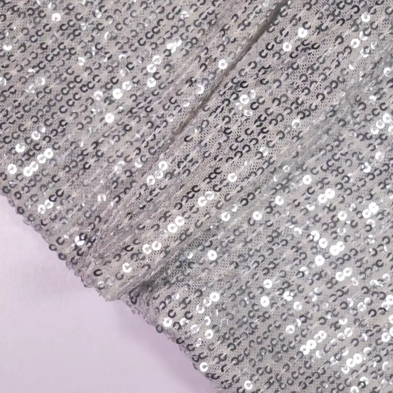 China Fabric for Crop Top,Skirt Mesh Knit Fabric Polyester Spandex Silver color buy from China wholesaler bulk order at wholesale price free worldwide shipping Alibaba