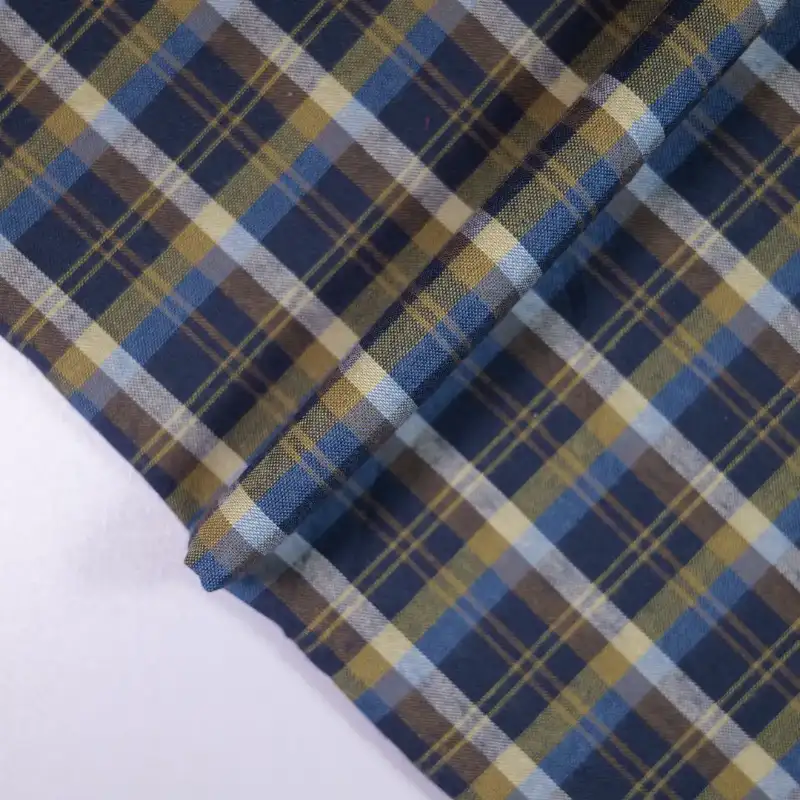 China Fabric for Shirt,Cropped V-Neck Shirt,Ladies  Minimalist Sleeveless Polo Shirt Yarn Dyed Check Natural Woven Fabric Cotton blue brown white color buy from China wholesaler bulk order at wholesale price free worldwide shipping Alibaba