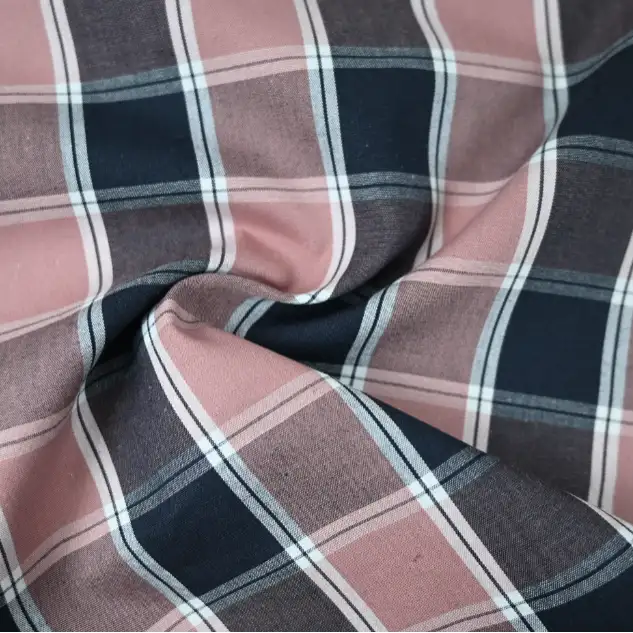 India Fabric for Shirt Cotton YD Twill Natural Woven Fabric Cotton Dusty Rose + Dark Navy Check color buy from India wholesaler bulk order at wholesale price free worldwide shipping Alibaba