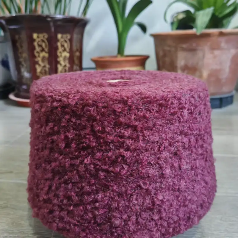 China Yarn for Open Cardigan (Sweater),Full-Zipper Cardigan (Sweater),Half-Zipper Cardigan (Sweater) Boucle Yarn Fancy Yarn Recycled Polyester Polyester Acrylic Wool Spandex purple color buy from China wholesaler bulk order at wholesale price free worldwide shipping Alibaba