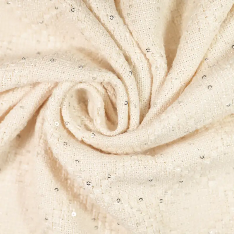 China Fabric for T-Shirt,Skirt,Long Sleeve Base Layer Top,Womens Crew-Neck Layer Top Chanel-Style Fabric Woolen Polyester Linen WHITE color buy from China wholesaler bulk order at wholesale price free worldwide shipping Alibaba