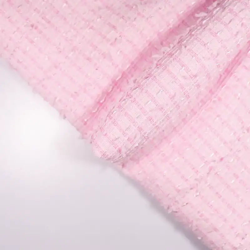 China Fabric for Skirt,Open Waistcoat,Backless Beach Dress Chanel-Style Fabric Woolen Polyester Sequin pink color buy from China wholesaler bulk order at wholesale price free worldwide shipping Alibaba