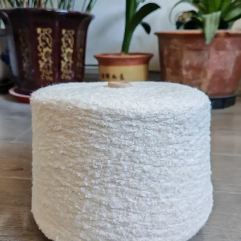 China Yarn for Open Cardigan (Sweater),Full-Zipper Cardigan (Sweater),Half-Zipper Cardigan (Sweater) Boucle Yarn Fancy Yarn Recycled Polyester Recycled Wool Spandex white color buy from China wholesaler bulk order at wholesale price free worldwide shipping Alibaba