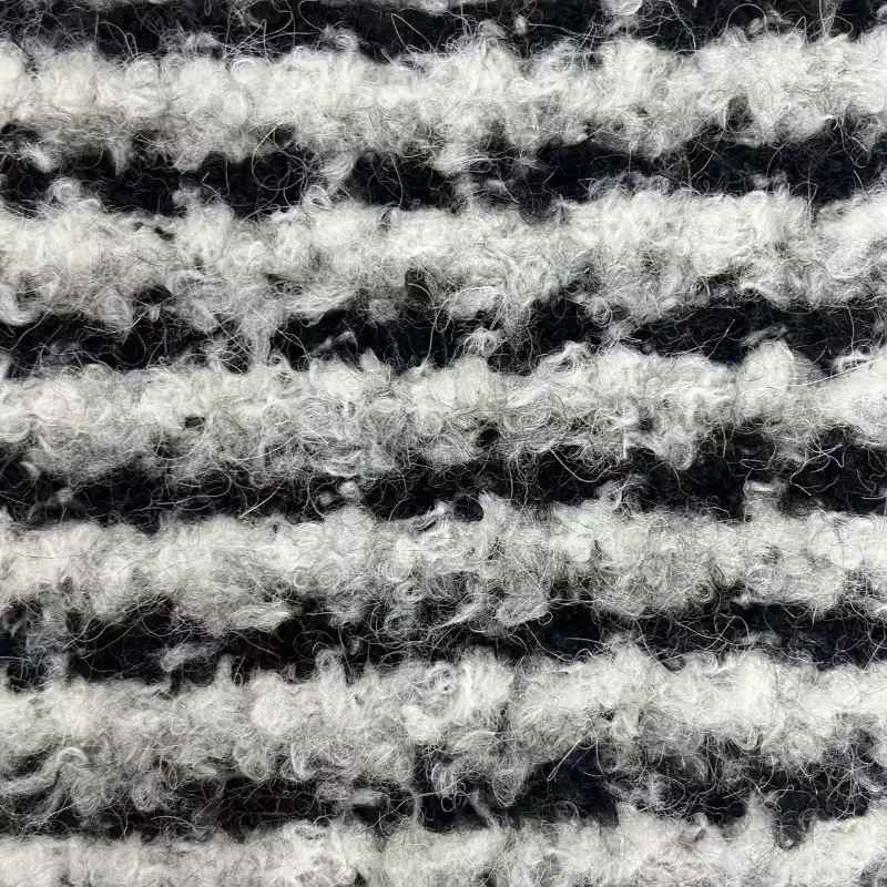 China Yarn for Open Cardigan (Sweater),Half-Zipper Cardigan (Sweater),Round Neck Pullover (Sweater) Boucle Yarn Fancy Yarn Recycled Polyester Polyester Acrylic Wool Alpaca Elastane White+BLACK color buy from China wholesaler bulk order at wholesale price free worldwide shipping Alibaba