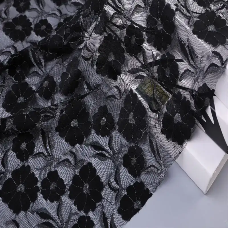 China Fabric for Shirt,Blouse,Skirt Lace Knit Fabric Nylon Spandex Lurex black color buy from China wholesaler bulk order at wholesale price free worldwide shipping Alibaba