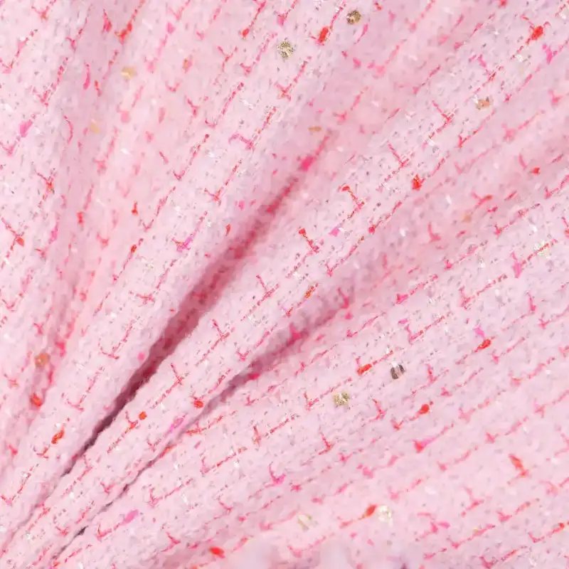 China Fabric for Jackets,Overcoat,Kids Doll Collar A-Line Short Coat Chanel-Style Fabric Woolen Polyester Chemical Fiber pink color buy from China wholesaler bulk order at wholesale price free worldwide shipping Alibaba