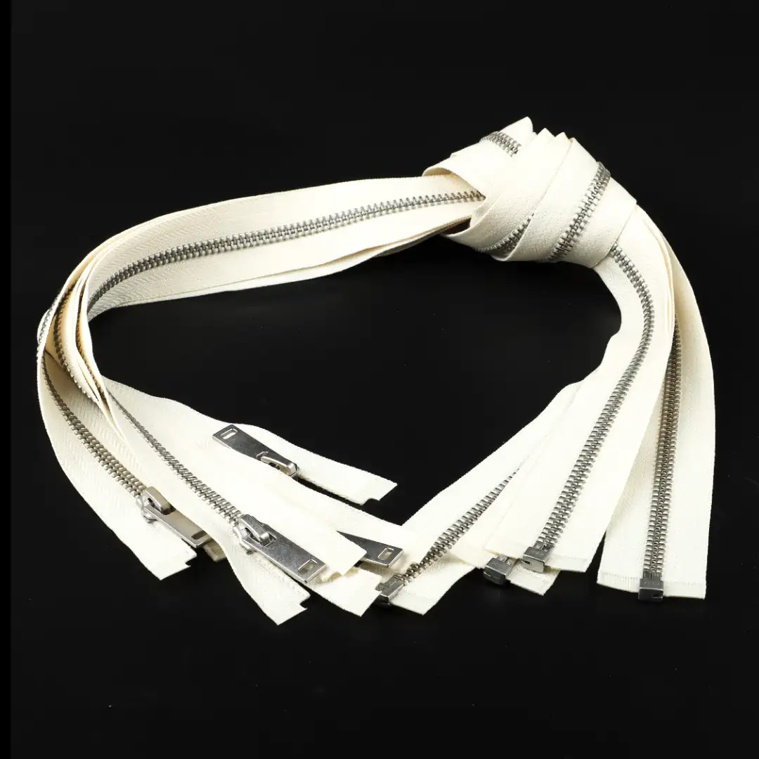 Cream Open Metal Zippers Zipper for Overcoat buy garments accessories in bulk from China wholesaler at wholesale price free worldwide shipping Alibaba